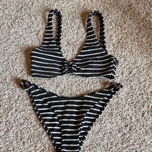 No Boundaries Black & White Striped Ribbed Bikini Top